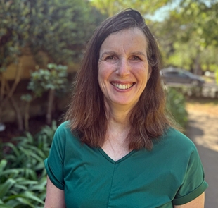 Kate in the garden outside the office
