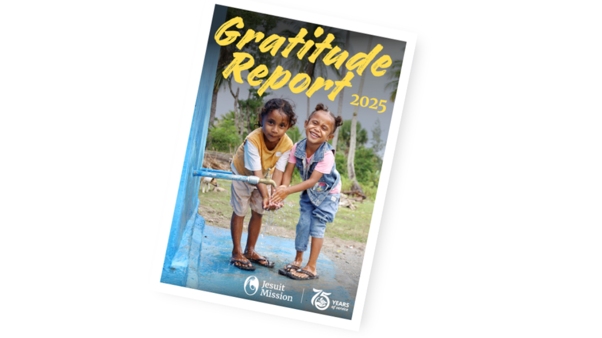 The cover of the report shows two young children accessing safe drinking water in timor-Leste
